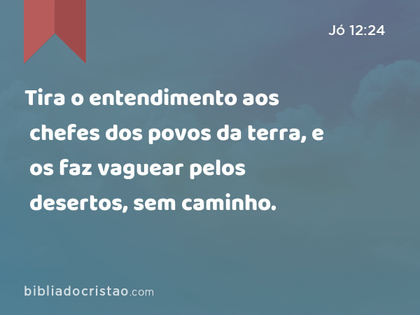 Tira o entendimento aos chefes dos povos da terra, e os faz vaguear pelos desertos, sem caminho. - Jó 12:24