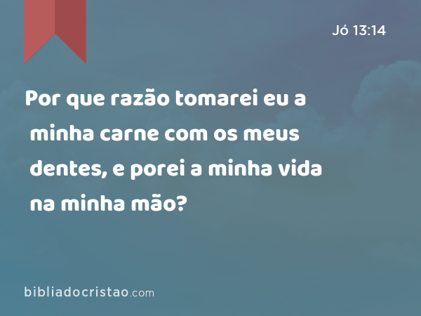 Por que razão tomarei eu a minha carne com os meus dentes, e porei a minha vida na minha mão? - Jó 13:14