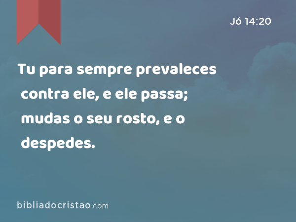 Tu para sempre prevaleces contra ele, e ele passa; mudas o seu rosto, e o despedes. - Jó 14:20