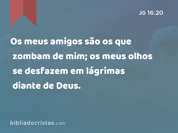 Os meus amigos são os que zombam de mim; os meus olhos se desfazem em lágrimas diante de Deus. - Jó 16:20