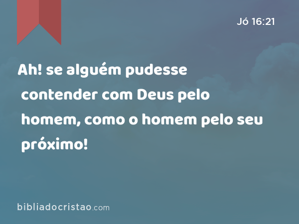 Ah! se alguém pudesse contender com Deus pelo homem, como o homem pelo seu próximo! - Jó 16:21