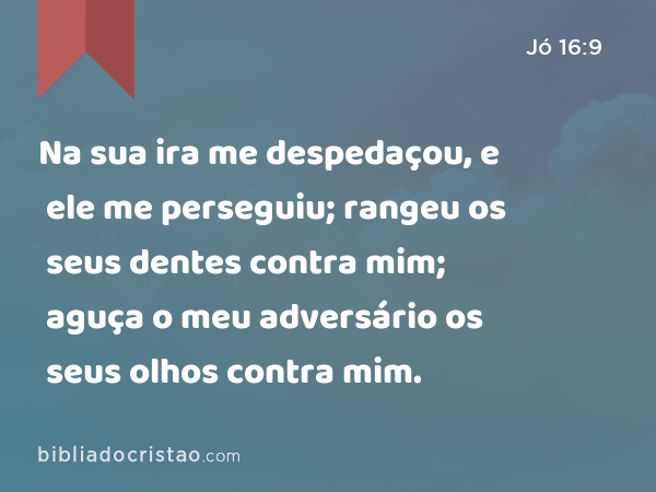 Na sua ira me despedaçou, e ele me perseguiu; rangeu os seus dentes contra mim; aguça o meu adversário os seus olhos contra mim. - Jó 16:9