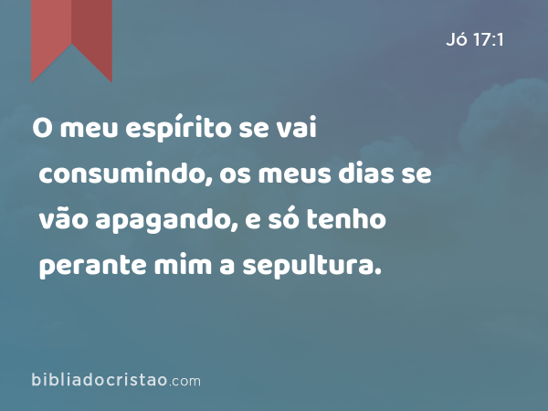 O meu espírito se vai consumindo, os meus dias se vão apagando, e só tenho perante mim a sepultura. - Jó 17:1