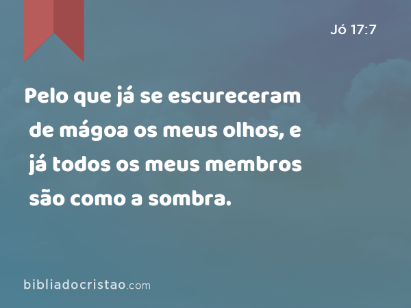 Pelo que já se escureceram de mágoa os meus olhos, e já todos os meus membros são como a sombra. - Jó 17:7