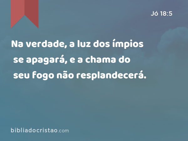 Na verdade, a luz dos ímpios se apagará, e a chama do seu fogo não resplandecerá. - Jó 18:5