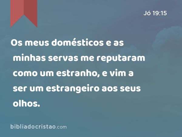 Os meus domésticos e as minhas servas me reputaram como um estranho, e vim a ser um estrangeiro aos seus olhos. - Jó 19:15