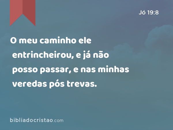 O meu caminho ele entrincheirou, e já não posso passar, e nas minhas veredas pós trevas. - Jó 19:8