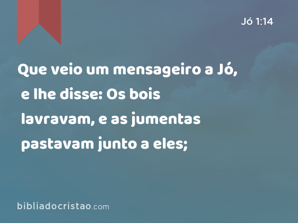 Que veio um mensageiro a Jó, e lhe disse: Os bois lavravam, e as jumentas pastavam junto a eles; - Jó 1:14