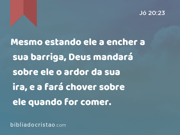 Mesmo estando ele a encher a sua barriga, Deus mandará sobre ele o ardor da sua ira, e a fará chover sobre ele quando for comer. - Jó 20:23