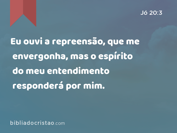 Eu ouvi a repreensão, que me envergonha, mas o espírito do meu entendimento responderá por mim. - Jó 20:3