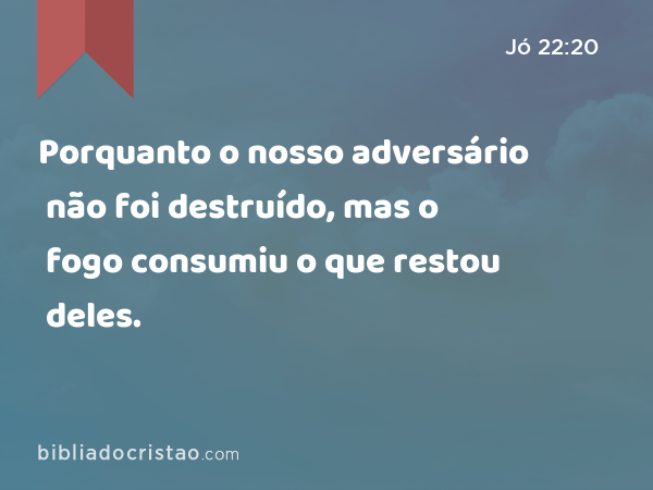 Porquanto o nosso adversário não foi destruído, mas o fogo consumiu o que restou deles. - Jó 22:20