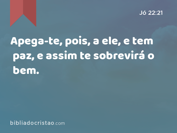 Apega-te, pois, a ele, e tem paz, e assim te sobrevirá o bem. - Jó 22:21