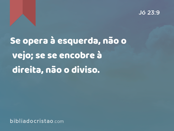 Se opera à esquerda, não o vejo; se se encobre à direita, não o diviso. - Jó 23:9