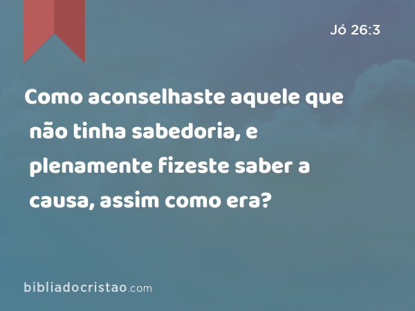 Como aconselhaste aquele que não tinha sabedoria, e plenamente fizeste saber a causa, assim como era? - Jó 26:3