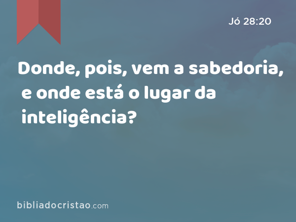 Donde, pois, vem a sabedoria, e onde está o lugar da inteligência? - Jó 28:20