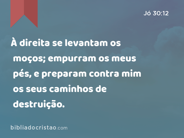 À direita se levantam os moços; empurram os meus pés, e preparam contra mim os seus caminhos de destruição. - Jó 30:12