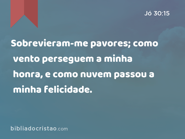 Sobrevieram-me pavores; como vento perseguem a minha honra, e como nuvem passou a minha felicidade. - Jó 30:15