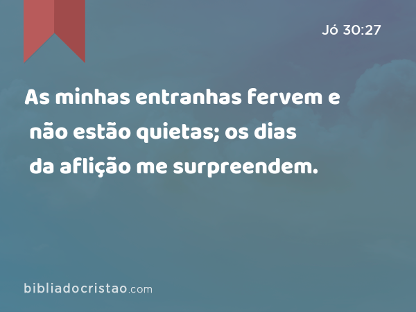 As minhas entranhas fervem e não estão quietas; os dias da aflição me surpreendem. - Jó 30:27