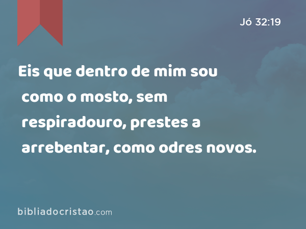 Eis que dentro de mim sou como o mosto, sem respiradouro, prestes a arrebentar, como odres novos. - Jó 32:19