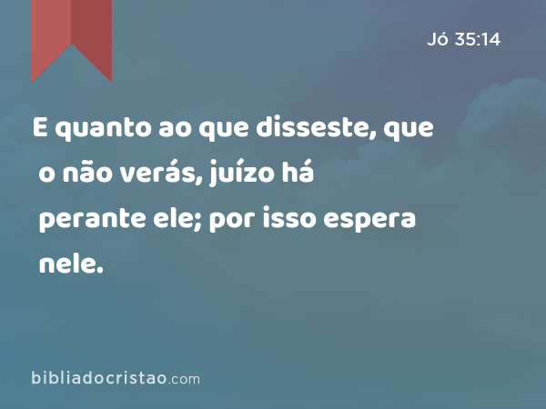 E quanto ao que disseste, que o não verás, juízo há perante ele; por isso espera nele. - Jó 35:14