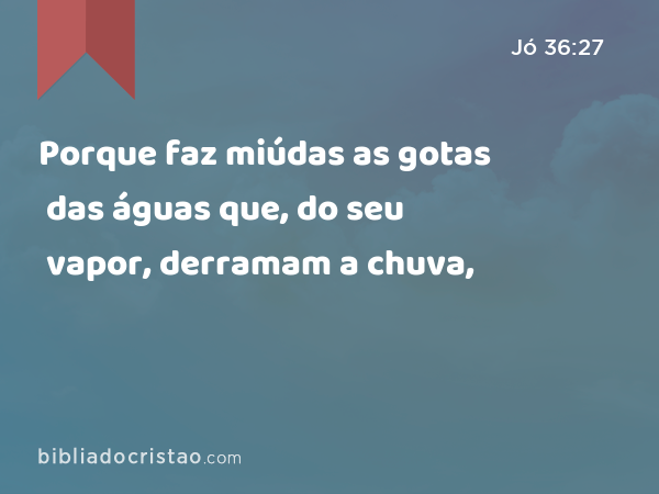 Porque faz miúdas as gotas das águas que, do seu vapor, derramam a chuva, - Jó 36:27