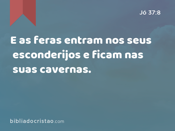 E as feras entram nos seus esconderijos e ficam nas suas cavernas. - Jó 37:8