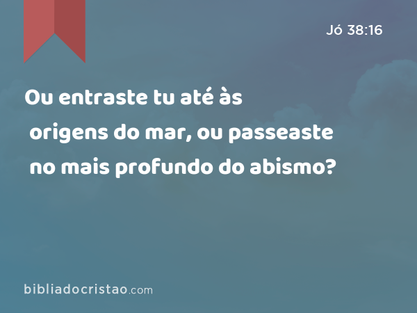 Ou entraste tu até às origens do mar, ou passeaste no mais profundo do abismo? - Jó 38:16