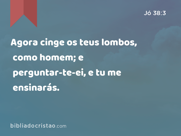 Agora cinge os teus lombos, como homem; e perguntar-te-ei, e tu me ensinarás. - Jó 38:3