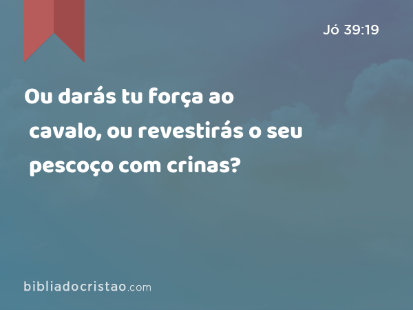 Ou darás tu força ao cavalo, ou revestirás o seu pescoço com crinas? - Jó 39:19