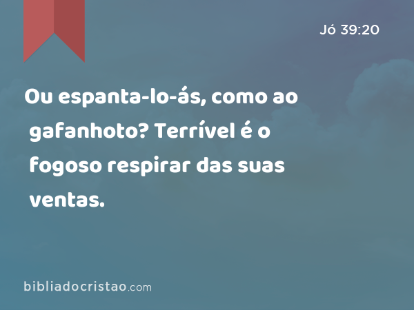 Ou espanta-lo-ás, como ao gafanhoto? Terrível é o fogoso respirar das suas ventas. - Jó 39:20