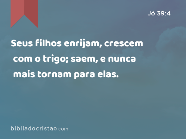 Seus filhos enrijam, crescem com o trigo; saem, e nunca mais tornam para elas. - Jó 39:4