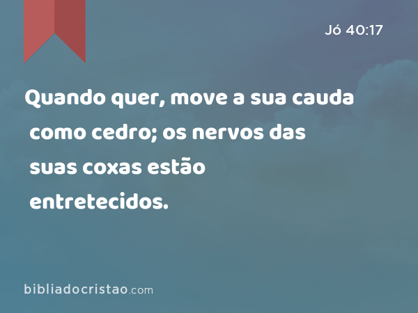 Quando quer, move a sua cauda como cedro; os nervos das suas coxas estão entretecidos. - Jó 40:17