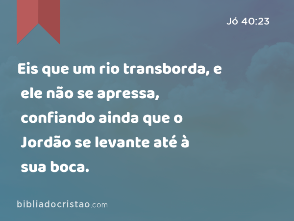 Eis que um rio transborda, e ele não se apressa, confiando ainda que o Jordão se levante até à sua boca. - Jó 40:23