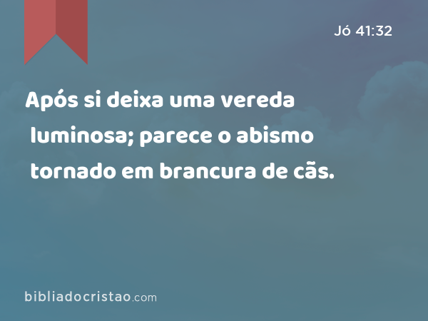 Após si deixa uma vereda luminosa; parece o abismo tornado em brancura de cãs. - Jó 41:32