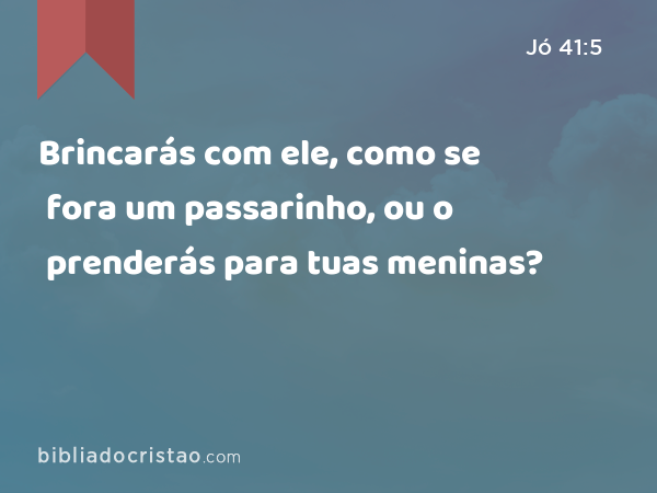 Brincarás com ele, como se fora um passarinho, ou o prenderás para tuas meninas? - Jó 41:5