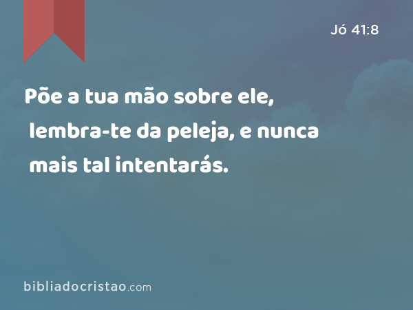 Põe a tua mão sobre ele, lembra-te da peleja, e nunca mais tal intentarás. - Jó 41:8