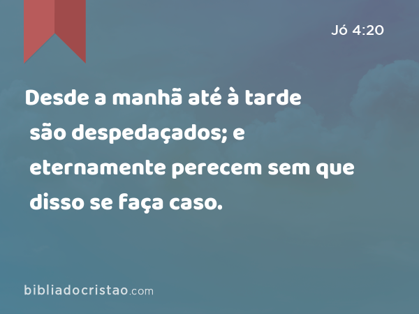 Desde a manhã até à tarde são despedaçados; e eternamente perecem sem que disso se faça caso. - Jó 4:20