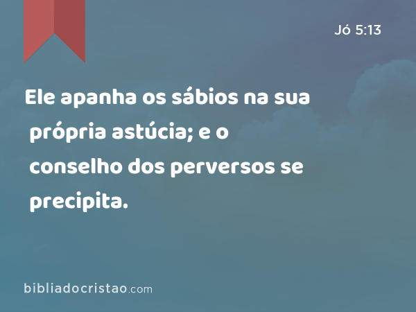 Ele apanha os sábios na sua própria astúcia; e o conselho dos perversos se precipita. - Jó 5:13