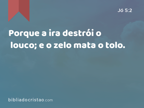 Porque a ira destrói o louco; e o zelo mata o tolo. - Jó 5:2