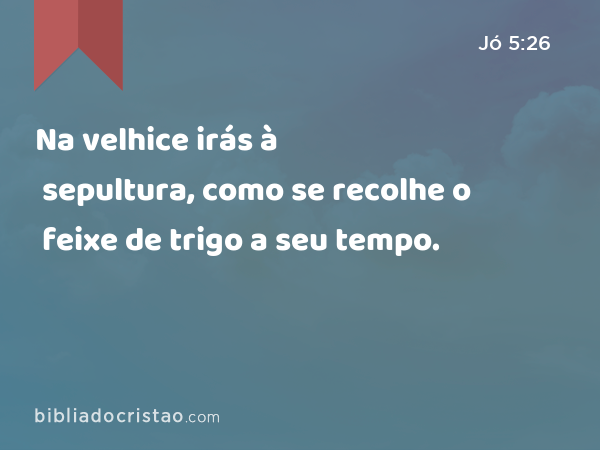 Na velhice irás à sepultura, como se recolhe o feixe de trigo a seu tempo. - Jó 5:26