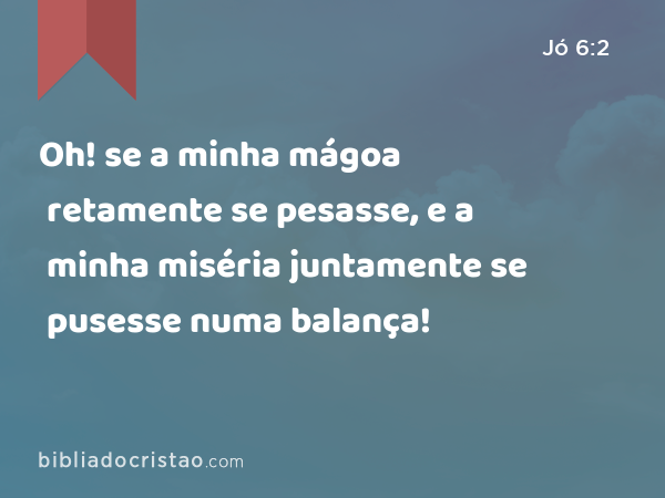 Oh! se a minha mágoa retamente se pesasse, e a minha miséria juntamente se pusesse numa balança! - Jó 6:2