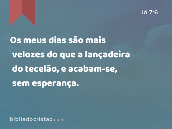 Os meus dias são mais velozes do que a lançadeira do tecelão, e acabam-se, sem esperança. - Jó 7:6