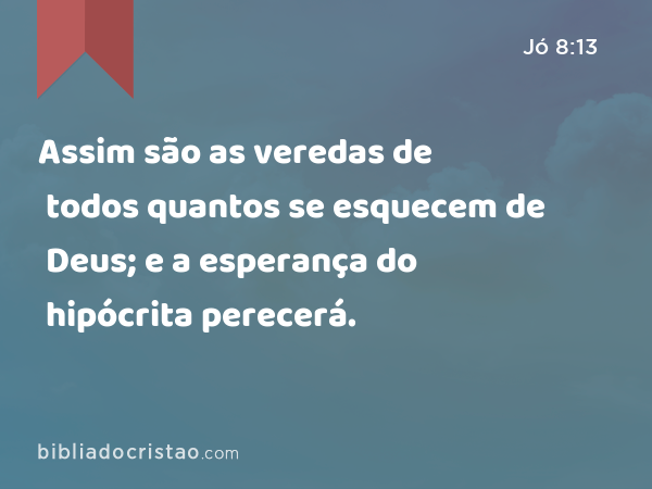 Assim são as veredas de todos quantos se esquecem de Deus; e a esperança do hipócrita perecerá. - Jó 8:13