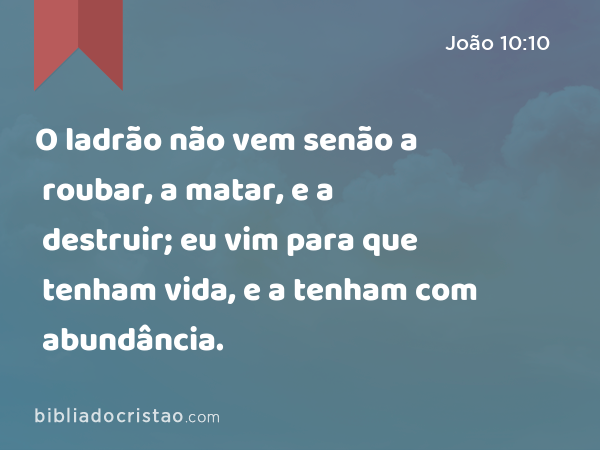 O ladrão não vem senão a roubar, a matar, e a destruir; eu vim para que tenham vida, e a tenham com abundância. - João 10:10