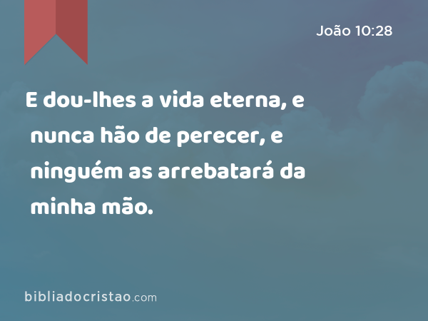 E dou-lhes a vida eterna, e nunca hão de perecer, e ninguém as arrebatará da minha mão. - João 10:28