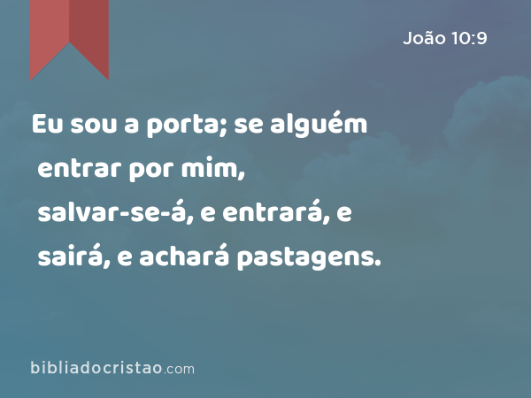 Eu sou a porta; se alguém entrar por mim, salvar-se-á, e entrará, e sairá, e achará pastagens. - João 10:9