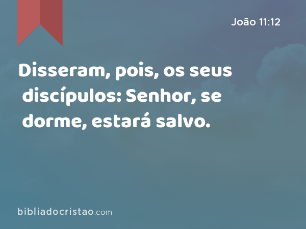 Disseram, pois, os seus discípulos: Senhor, se dorme, estará salvo. - João 11:12