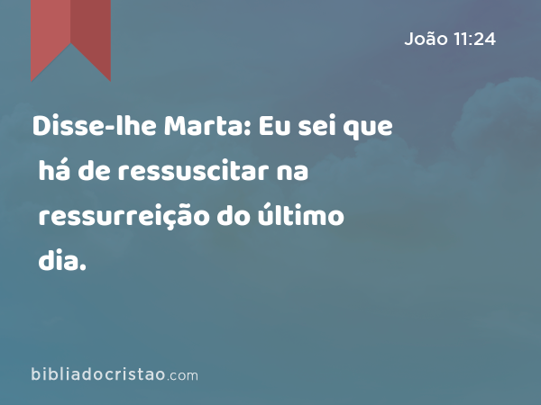 Disse-lhe Marta: Eu sei que há de ressuscitar na ressurreição do último dia. - João 11:24