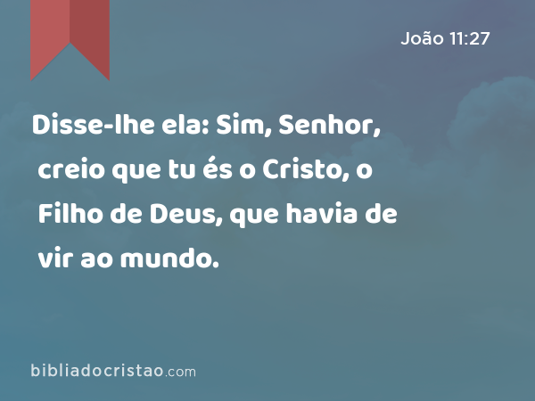 Disse-lhe ela: Sim, Senhor, creio que tu és o Cristo, o Filho de Deus, que havia de vir ao mundo. - João 11:27