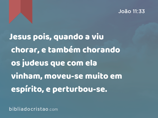 Jesus pois, quando a viu chorar, e também chorando os judeus que com ela vinham, moveu-se muito em espírito, e perturbou-se. - João 11:33